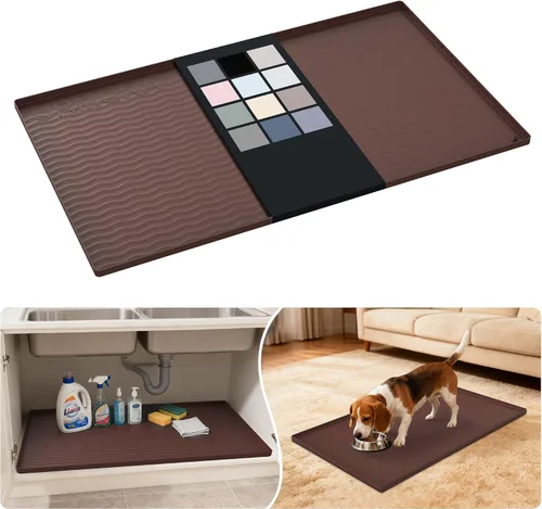Vista 70 de URMONA - Tapete de silicona impermeable para debajo del fregadero, 16 x 10 Beige
