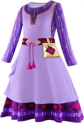 Vista 4 de ZEROGOO Disfraz de Asha para niñas, vestido de princesa morado para Halloween, fiesta de disfraces