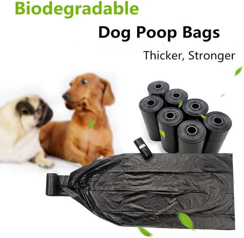 Vista 2 de Bolsas de excremento de perro al por mayor Bolsas desechables para residuos de mascotas con dispensador 120 bolsas 8 rollos+1 dispensador negro U08