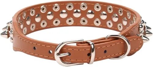 Vista 7 de Collar ajustable de piel sintética con remaches de clavos para gatos, cachorros y perros.