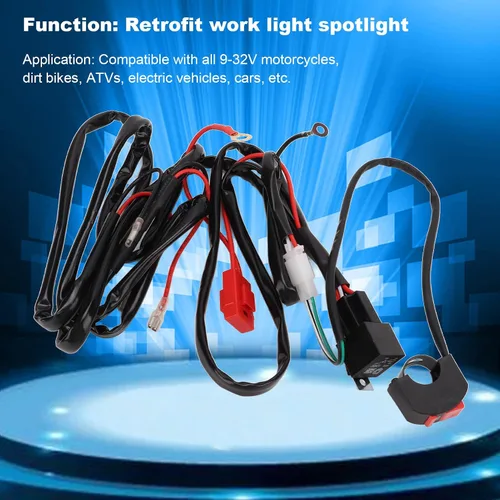 Vista 2 de Kit de arnés de cableado de luz LED para motocicleta, kit de arnés de cableado de barra de luz LED, interruptor de manillar de motocicleta