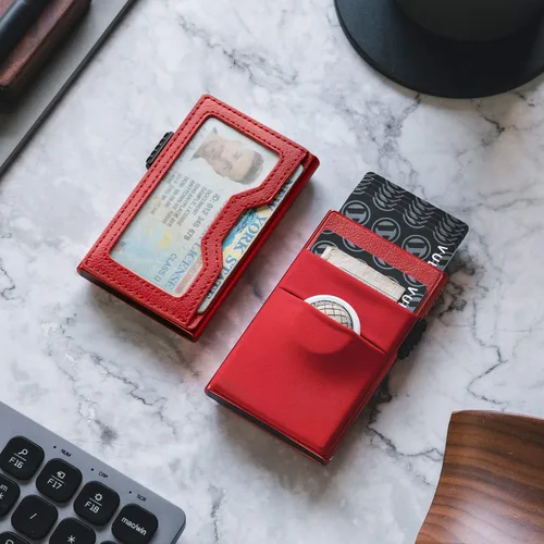 Vista 24 de VULKIT Billetera minimalista con ventana de identificación y bolsillo EDC con bolsillo desplegable para tarjetas de crédito y bloqueo RFID, diseño