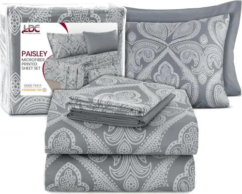 Vista 16 de LDC LUX Décor Colección - Juego de sábanas para cama de tamaño individual con estampado de cachemira – 4 piezas de sábanas de microfibra ultra