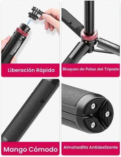 Vista 5 de Trípode autofoto extensible de 57 pulgadas para cámaras de acción - ULANZI Go Quick II Trípode de palo para cámara de acción de liberación rápida