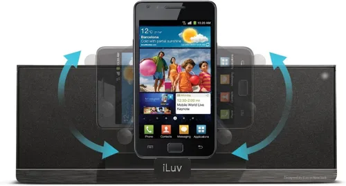 Vista 2 de iLuv iMM377BLK MobiAir - Base de altavoz estéreo Bluetooth para teléfonos inteligentes con carga micro USB, color negro