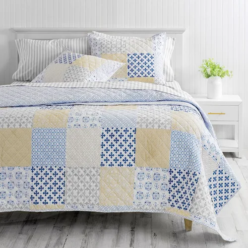 Vista 14 de MARTHA STEWART Naomi - Juego de edredón de 3 piezas, 100% algodón, reversible, fresco, tejido de percal suave, ligero, estampado, 1 edredón, 2