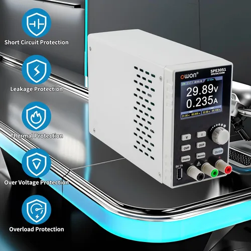 Vista 3 de OWON Fuente de alimentación de laboratorio (0-30V 0-5A), fuente de alimentación CC de banco programable de 150 W con pantalla LCD de 2.8 pulgadas