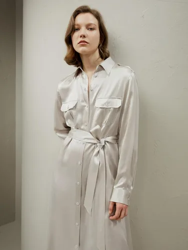 Vista 6 de LilySilk 22 Momme - Vestido largo tipo camisa de seda de morera 100 % con botones, estilo zanja
