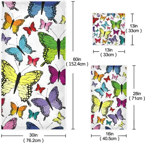 Vista 3 de Butterfly - Juego de toallas de 3 piezas con toalla de baño, toalla de mano y toallita, juego de toallas suaves de alta absorción para baño, hotel
