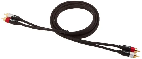 Vista 4 de Amazon Basics Cable de audio RCA de 2 contactos para amplificador, altavoces activos o subwoofer con conectores chapados en oro, 1,2 m, negro