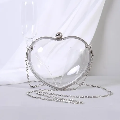 Vista 8 de LAKSMI Bolsos de mano de noche de acrílico transparente para mujer, con forma de corazón, lindo bolso con correa de cadena