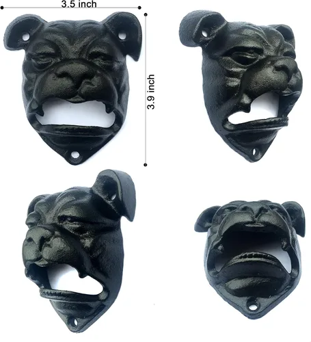 Vista 2 de MGTECH Abrebotellas Bulldog montado en la pared, abrebotellas rústico de hierro fundido para perros