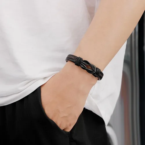 Vista 4 de Pulsera de cuero trenzado para hombre, regalo para hombres, marido, novio, papá, hijo, nieto, hermano, cumpleaños, día del padre, aniversario