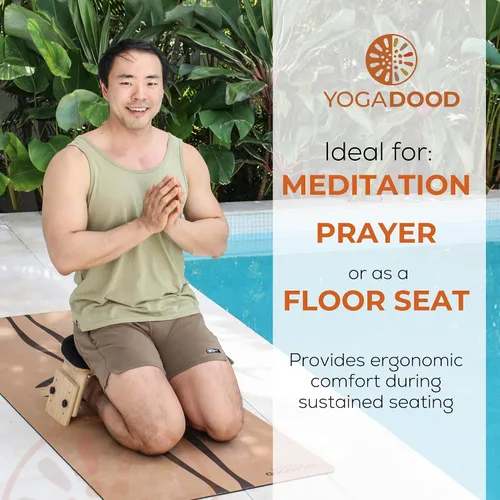 Vista 3 de Yoga Dood Zen+ Adjustable Meditation Bench – 3-Level Height Kneeling Bench for Zazen & Prayer – Ergonomic 5° Tilt, Foldable Solid Bamboo with