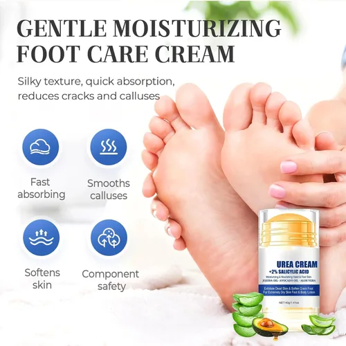 Vista 2 de Crema hidratante y antiagrietamiento para pies, 60% urea más 2% ácido salicílico, crema hidratante y antiagrietamiento para pies secos agrietados