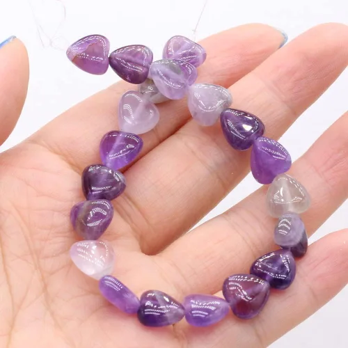 Vista 2 de Cuentas de piedra natural pulida en forma de corazón mixto de amatista para hacer joyas, collares, pulseras, 2 hebras