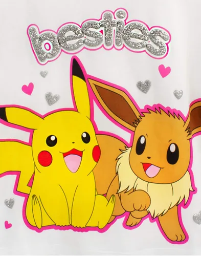 Vista 5 de Pokemon Pijama Pikachu & Eevee con manga larga o corta con volantes, pijama para niñas, Blanco