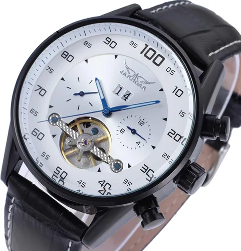 Vista 4 de forsining hombres de la marca de lujo automático self-wind Calendario Reloj con correa de piel jag16556m3b1