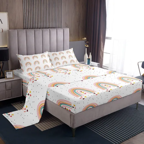 Vista 27 de Erosebridal Juego de sábanas de fresa, tamaño individual, diseño de fresa rosa para niñas y niños, sábana bajera ajustable de frutas tropicales