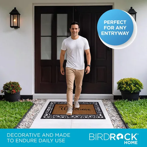 Vista 5 de BIRDROCK HOME - Alfombra de bienvenida clásica de fibra de coco con cepillo - Con respaldo de vinilo, impermeable, atrapa la suciedad, resistente