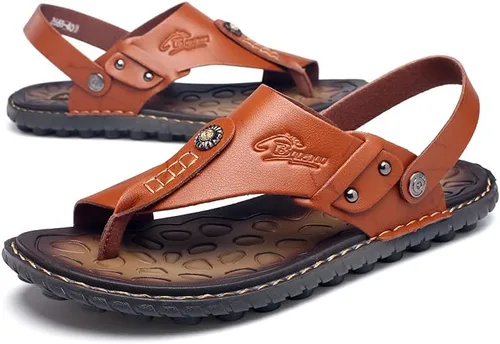 Vista 3 de Sandalias para hombre para interiores y exteriores, chanclas de playa, informales, de cuero, sin cordones, dos usos, pantuflas atléticas, suaves