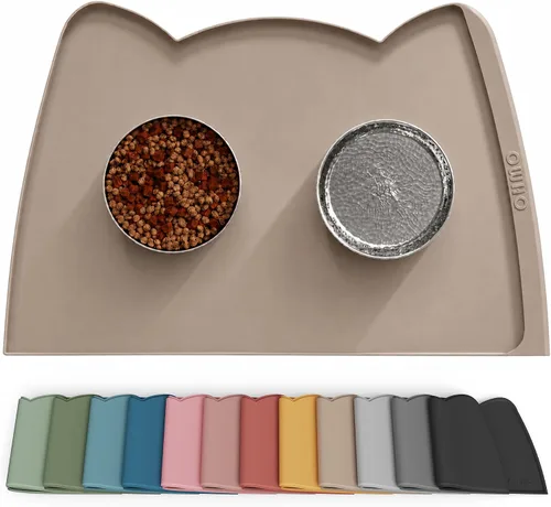 Vista 40 de OHMO - Tapete de silicona para comida para gatos, tapete de alimentación de mascotas para el piso, antideslizante e impermeable, bandeja para agua