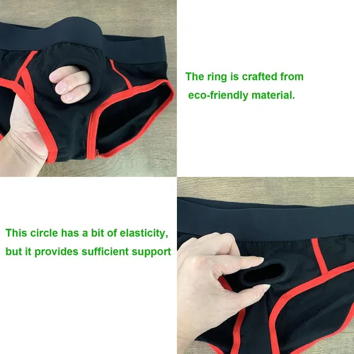 Vista 4 de Arnés de correas para ropa interior con correa en boxers para mujer con junta tórica, talla grande Negro