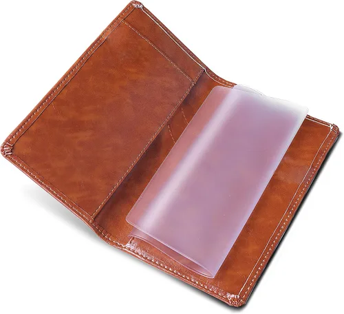 Vista 3 de Funda de cuero para chequera con divisor libre y diseño de bolígrafo medio para mujereshombres