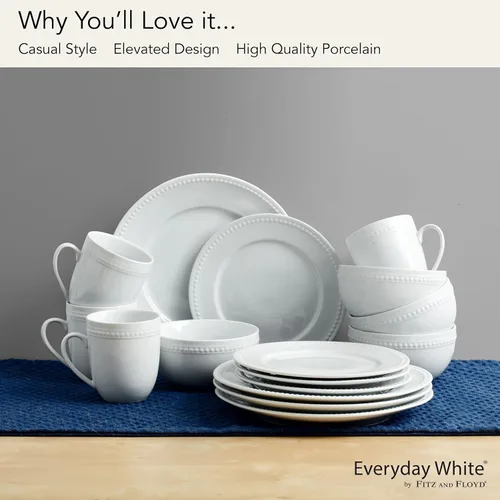 Vista 12 de Everyday White by Fitz and Floyd, juego de vajilla de 16 piezas con cuentas, servicio para 4