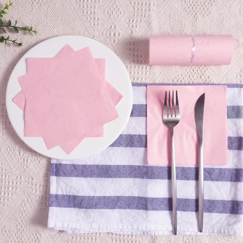 Vista 6 de 100 paquetes de servilletas de cóctel de 2 capas, servilletas de postre plegadas de 5 x 5 pulgadas, servilletas desechables para cena, boda, Rosa