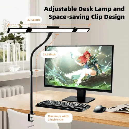 Vista 2 de BAYSQUIRREL Lámpara de escritorio LED con abrazadera, luz de escritorio con sensor humano, cuello de cisne, protección ocular remota, lámpara