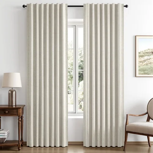 Vista 67 de MIULEE Cortinas de lino 100% opacas para dormitorio, marfil sólido, decoración de lujo, aislamiento térmico, cortinas oscurecedoras para sala