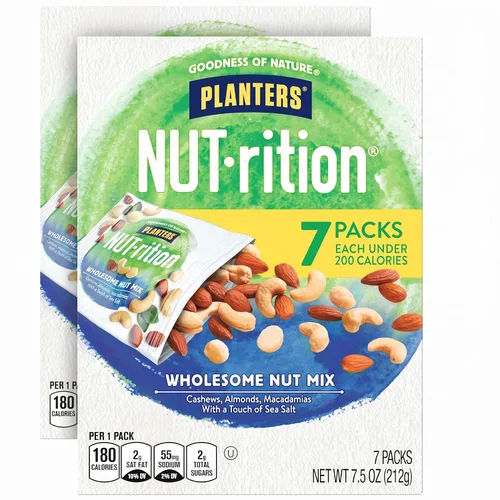Vista 10 de PLANTERS NUT-rition Mezcla de Nueces Integrales, Caja de 7.5 oz (Contiene 7 Bolsas Individuales) - Mezcla de Bocadillos de Anacardos, Almendras