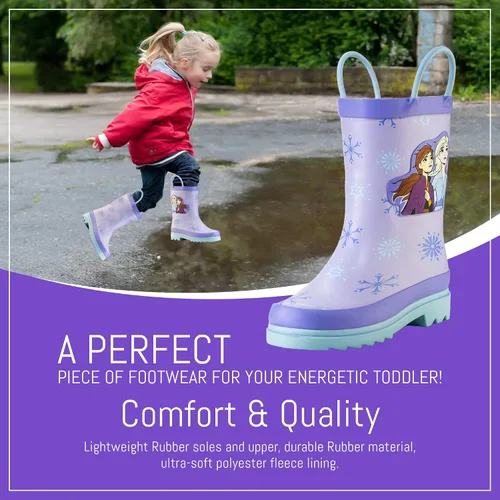 Vista 4 de Disney Botas de lluvia de goma impermeables con estampado de personajes de Frozen Anna y Elsa (niños pequeños)