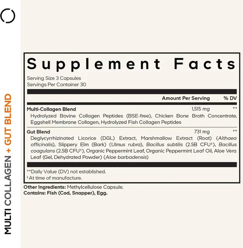 Vista 2 de Codeage Suplemento de mezcla de colágeno múltiple + intestinal, probióticos digestivos, regaliz DGL, aloe vera, hoja de menta orgánica, olmo
