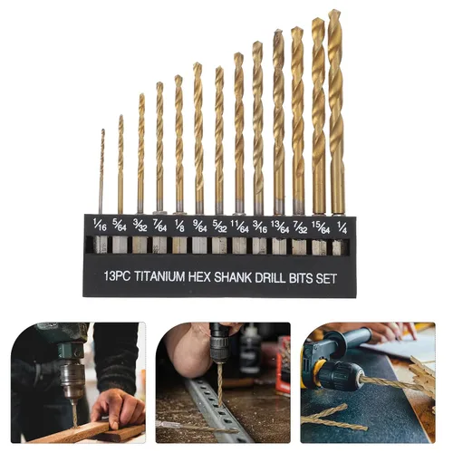 Vista 8 de 13pc Hex Shank Twist Drill Bit Set High Speed Steel Hss for Wood Metal Plastic Cement with Long Spiral Design Multipurpose Industrial Drill Bits