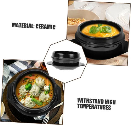Vista 4 de Olla de sopa de miso coreano con bandeja, ollas de cerámica, utensilios de cocina para el hogar, olla de cocina, olla de sopa delicada, olla