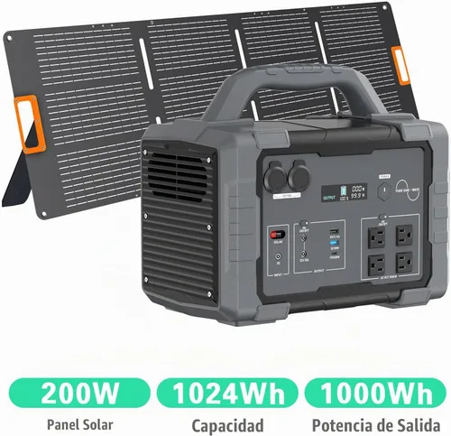 Vista 3 de 1000W Portable Power Station 1024Wh LiFePO4 for Outdoor & Home Gey+200W Solar Panel
