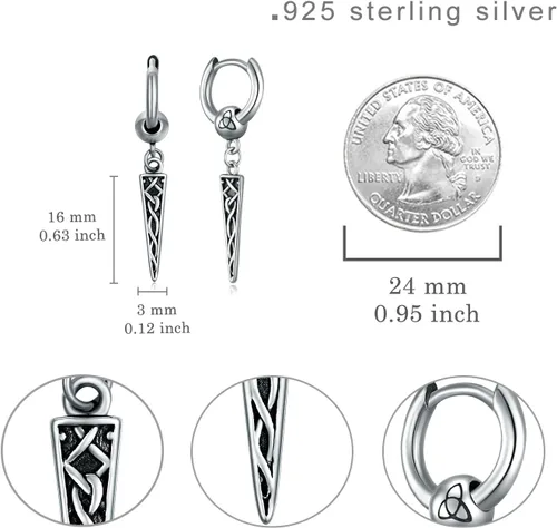 Vista 4 de Aretes vikingos nórdicos para hombre, plata de ley 925, aretes colgantes vikingos negros, joyería vikinga nórdica, regalos para hombres