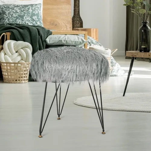 Vista 5 de Joveco Taburete de tocador, asiento acolchado suave y compacto con patas de metal, taburete otomano pequeño redondo para maquillaje, sala de estar