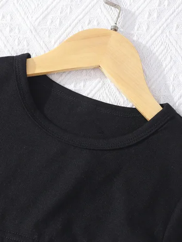 Vista 3 de SOLY HUX Camiseta de manga corta con estampado de mariposas y dobladillo alto y bajo, con pantalones deportivos, 3 piezas