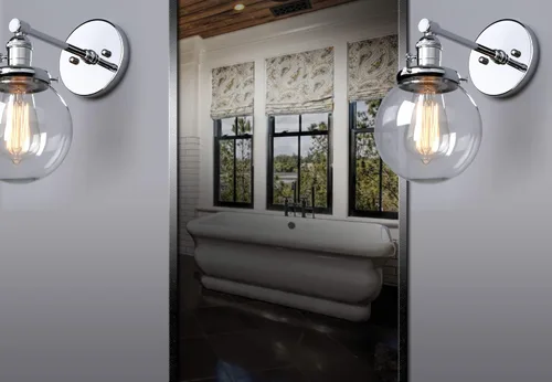 Vista 5 de Phansthy Aplique de pared industrial con forma de globo con toldo de cristal transparente de 5.9 pulgadas (cromado)