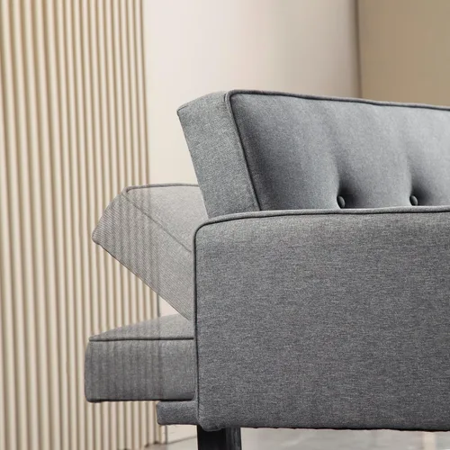 Vista 6 de Sofá cama de tela moderna, sofá biplaza convertible con 2 almohadas y reposabrazos, sofá reclinable plegable de 75 pulgadas con patas de madera