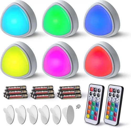Vista 10 de EverBrite Luz de grifo, luz de empuje, luces LED de disco con 12 colores RGB, luz táctil inalámbrica debajo del gabinete, luz nocturna de 80 lúmenes