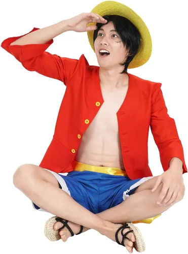 Vista 7 de Disfraz de cosplay de anime para mono D. Luffy después de 2 años de separación camisa y pantalones conjuntos para adultos verano S-XXL (M)