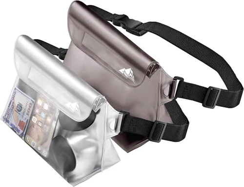 Vista 11 de HEETA Paquete de 2 bolsas impermeables con correa para la cintura, bolsa seca táctil con cinturón ajustable para teléfono, objetos de valor