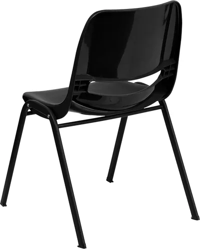 Vista 7 de EMMA + OLIVER Silla apilable ergonómica negra con marco negro y asiento de 16 pulgadas de alto