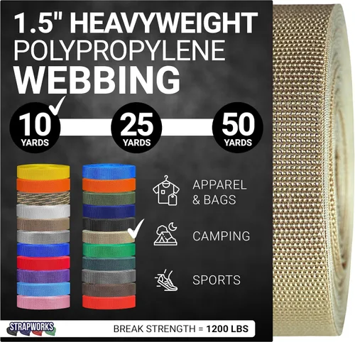 Vista 42 de Strapworks Heavyweight Polypropylene Webbing - Heavy Duty Poly Strapping for Outdoor DIY Gear Repair, 1.5 Inches