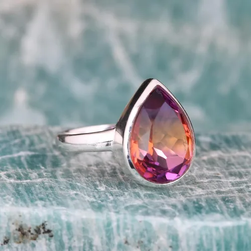 Vista 26 de PANOPLY Bio Pink Doublet Quartz Solid 925 Sterling Silver Ring for Women