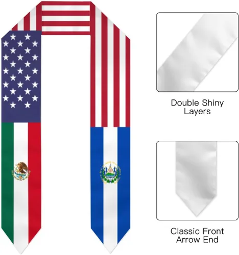 Vista 2 de México, Estados Unidos, Estados Unidos, mezcla de banderas de El Salvador, estolas de graduación, chal, fajín para estudiantes internacionales